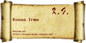 Kossa Irma névjegykártya